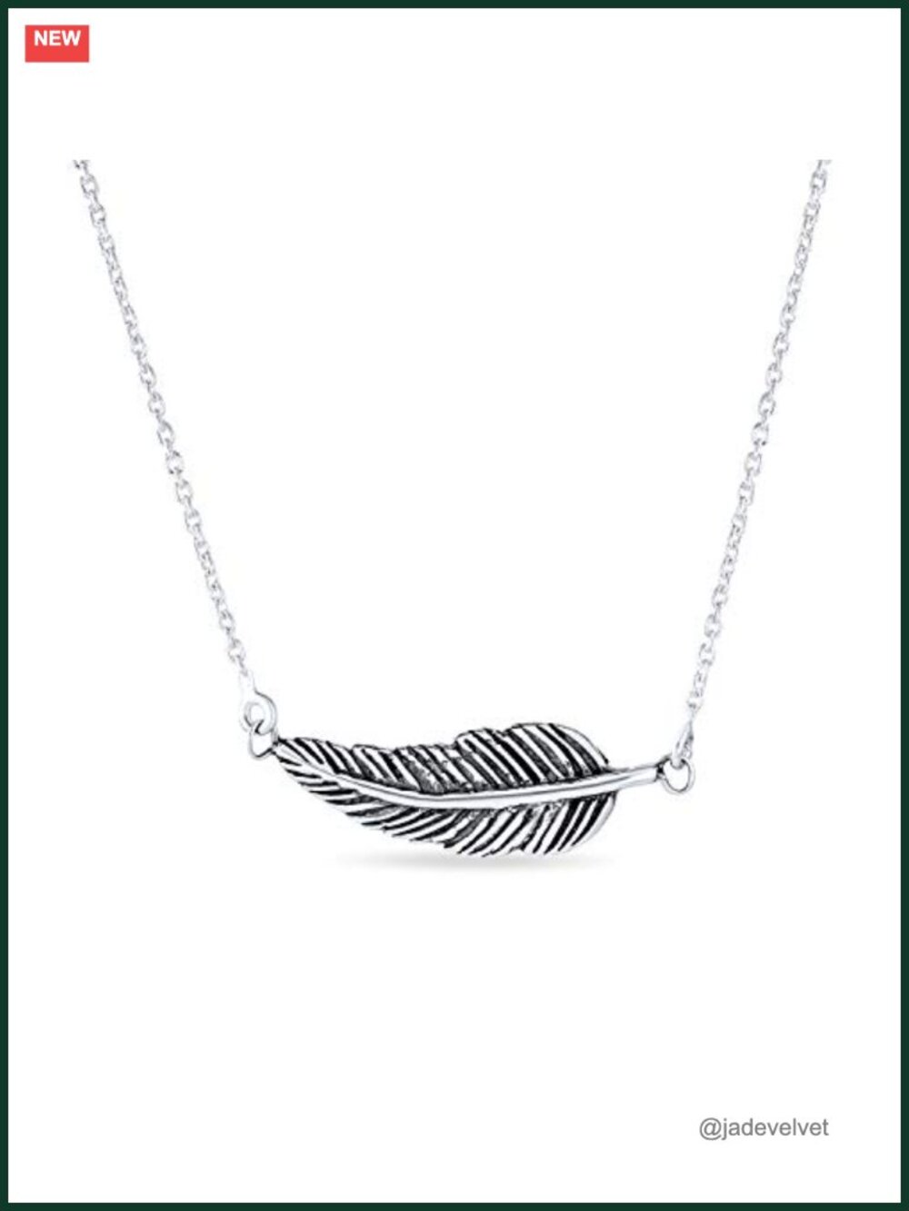 Oxidized .925 Sterling Silver Feather Leaf Pendant Necklace Bohemian